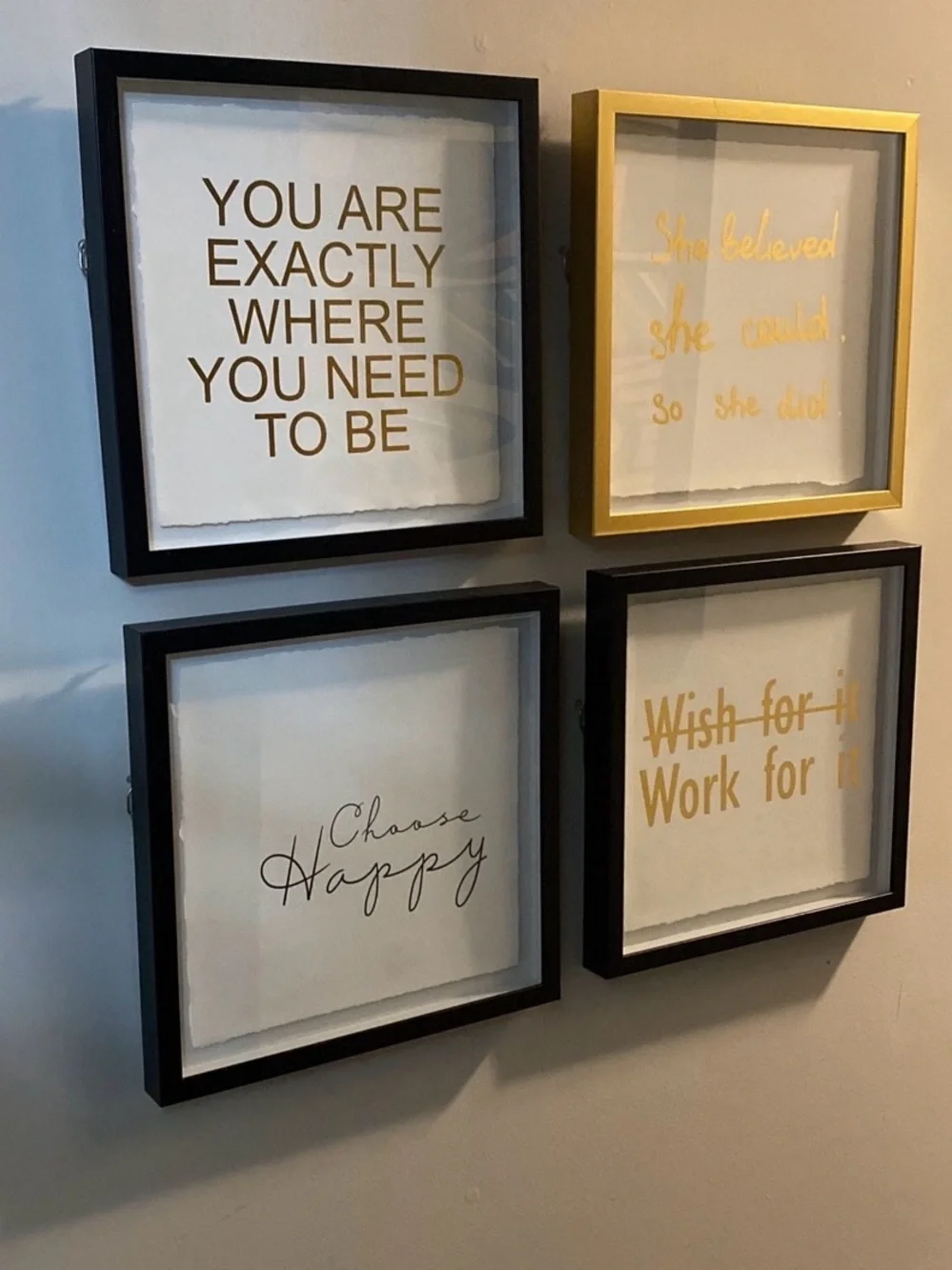 4 Wall Art Set - White & Gold Home Inspirational Wall Decor